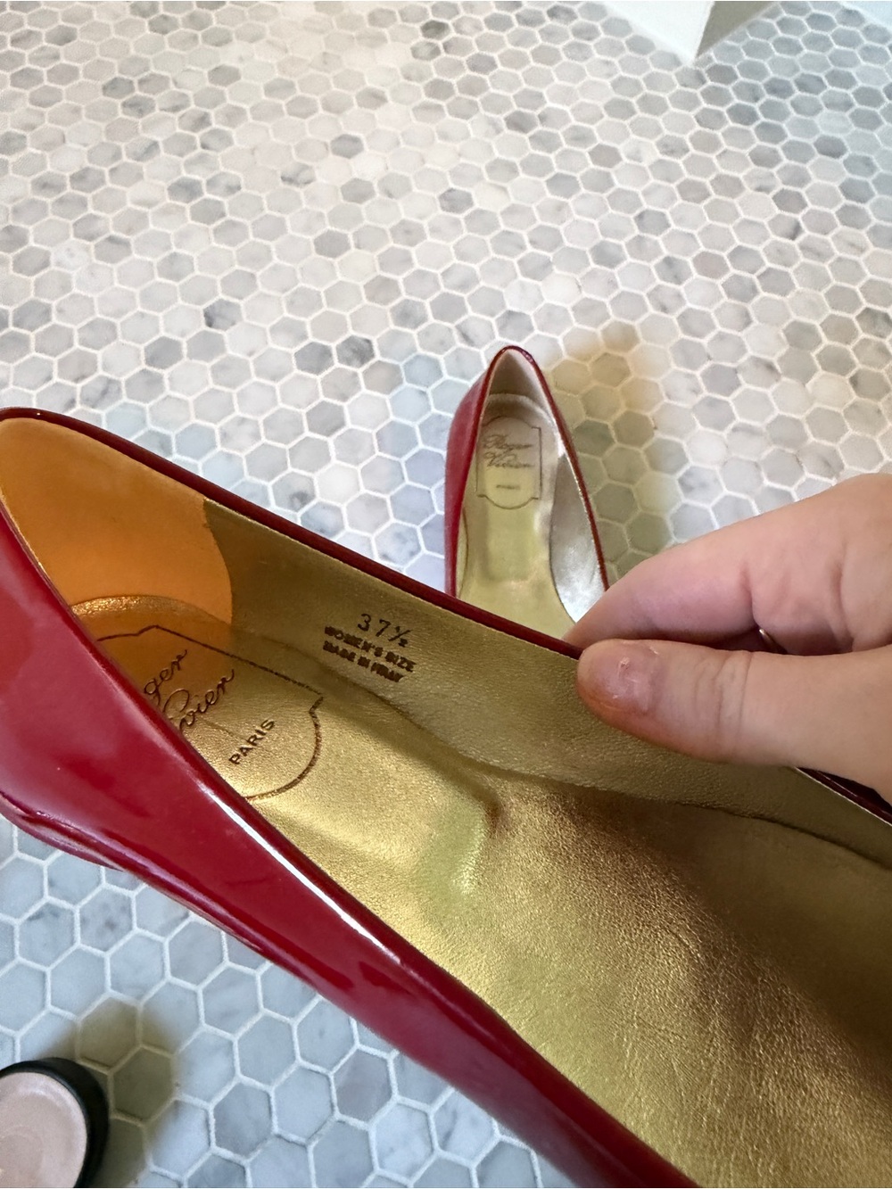 Roger Vivier Red Patent Square-Buckle Flats - Picture 7 of 7